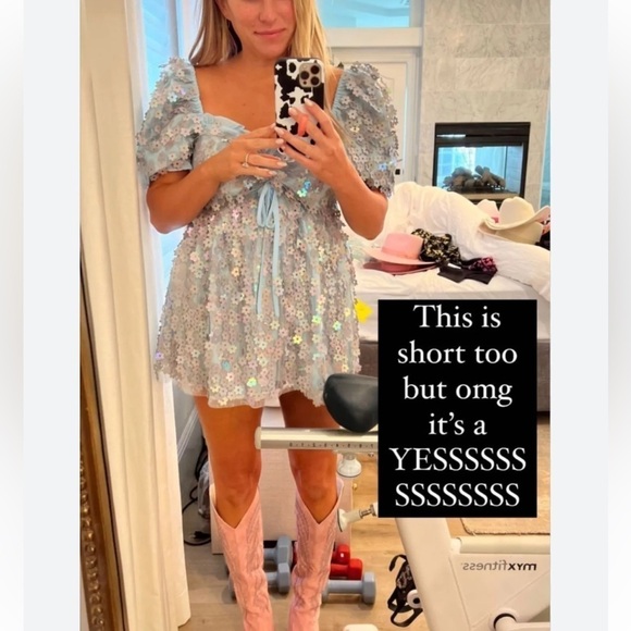 Buddy Love Light Blue 3D Floral Colby Sequin Babydoll Dress - Picture 16 of 16